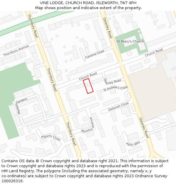 VINE LODGE, CHURCH ROAD, ISLEWORTH, TW7 4PH: Location map and indicative extent of plot