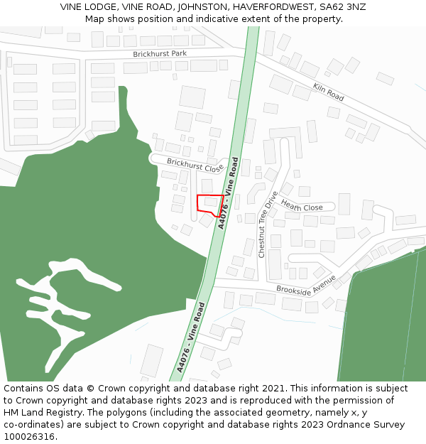 VINE LODGE, VINE ROAD, JOHNSTON, HAVERFORDWEST, SA62 3NZ: Location map and indicative extent of plot