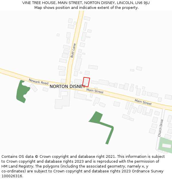 VINE TREE HOUSE, MAIN STREET, NORTON DISNEY, LINCOLN, LN6 9JU: Location map and indicative extent of plot