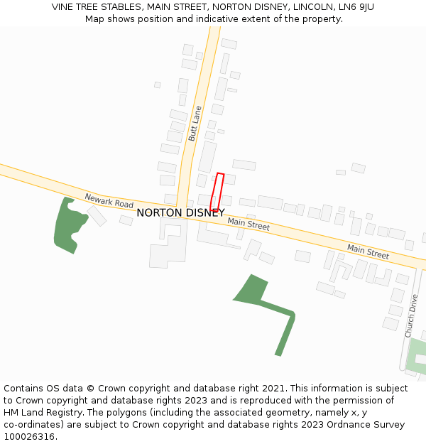 VINE TREE STABLES, MAIN STREET, NORTON DISNEY, LINCOLN, LN6 9JU: Location map and indicative extent of plot