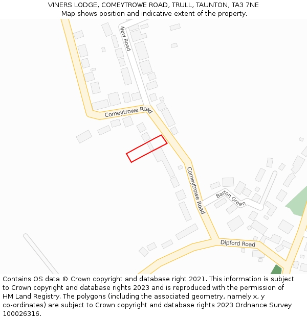 VINERS LODGE, COMEYTROWE ROAD, TRULL, TAUNTON, TA3 7NE: Location map and indicative extent of plot