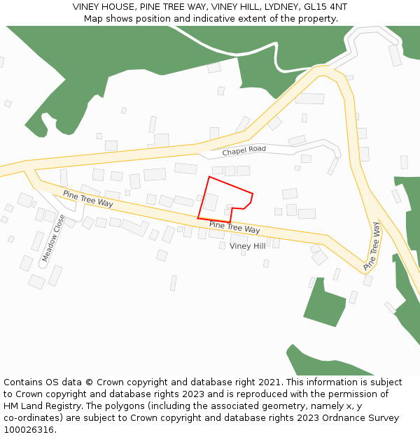 VINEY HOUSE, PINE TREE WAY, VINEY HILL, LYDNEY, GL15 4NT: Location map and indicative extent of plot
