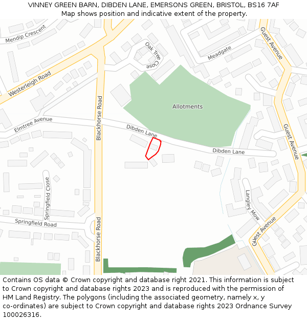 VINNEY GREEN BARN, DIBDEN LANE, EMERSONS GREEN, BRISTOL, BS16 7AF: Location map and indicative extent of plot