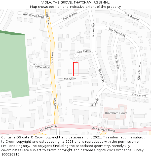 VIOLA, THE GROVE, THATCHAM, RG18 4NL: Location map and indicative extent of plot