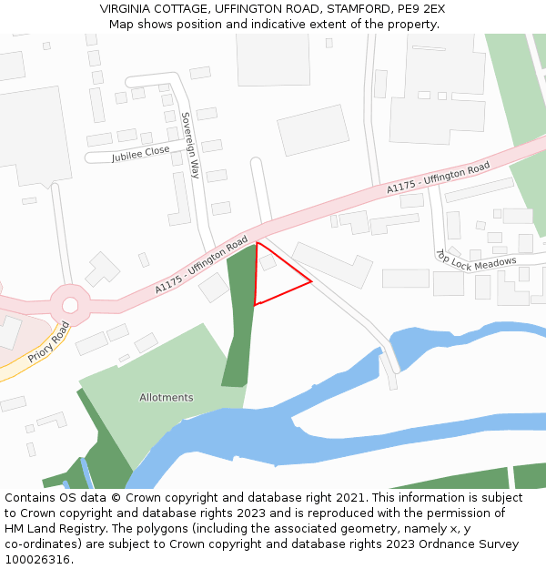 VIRGINIA COTTAGE, UFFINGTON ROAD, STAMFORD, PE9 2EX: Location map and indicative extent of plot