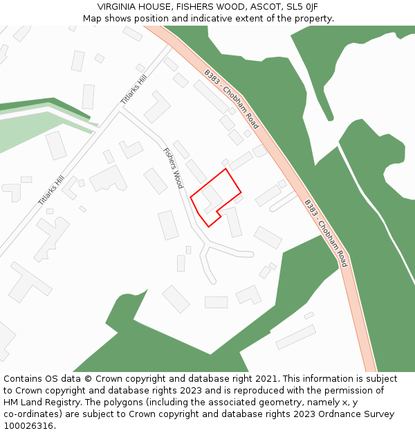 VIRGINIA HOUSE, FISHERS WOOD, ASCOT, SL5 0JF: Location map and indicative extent of plot