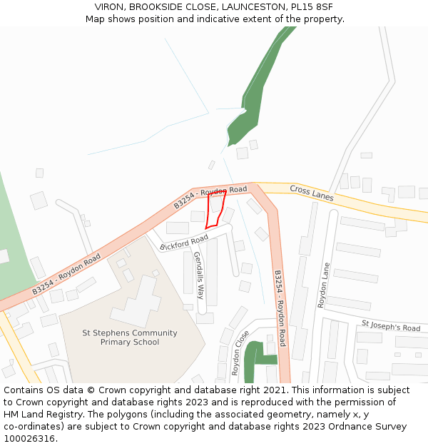 VIRON, BROOKSIDE CLOSE, LAUNCESTON, PL15 8SF: Location map and indicative extent of plot