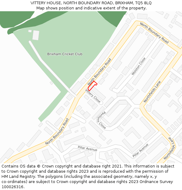 VITTERY HOUSE, NORTH BOUNDARY ROAD, BRIXHAM, TQ5 8LQ: Location map and indicative extent of plot