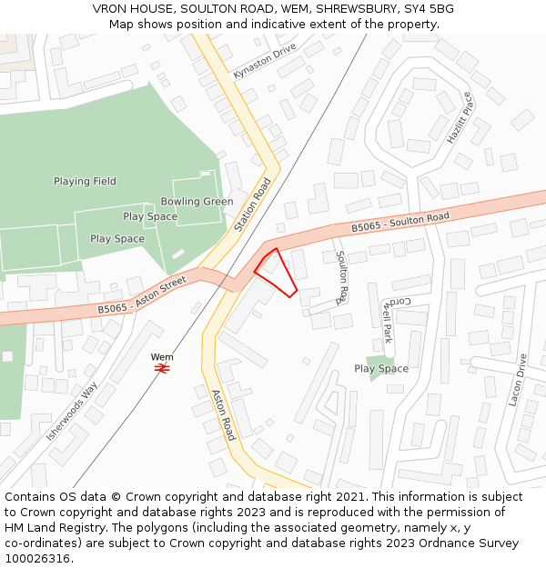 VRON HOUSE, SOULTON ROAD, WEM, SHREWSBURY, SY4 5BG: Location map and indicative extent of plot