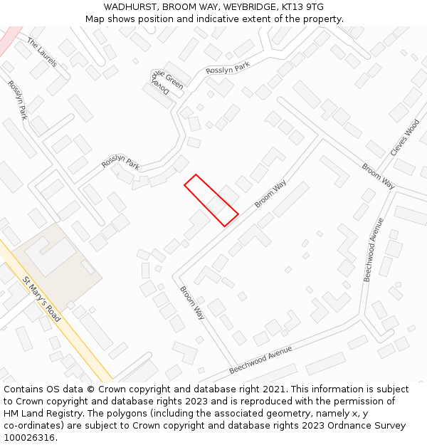 WADHURST, BROOM WAY, WEYBRIDGE, KT13 9TG: Location map and indicative extent of plot