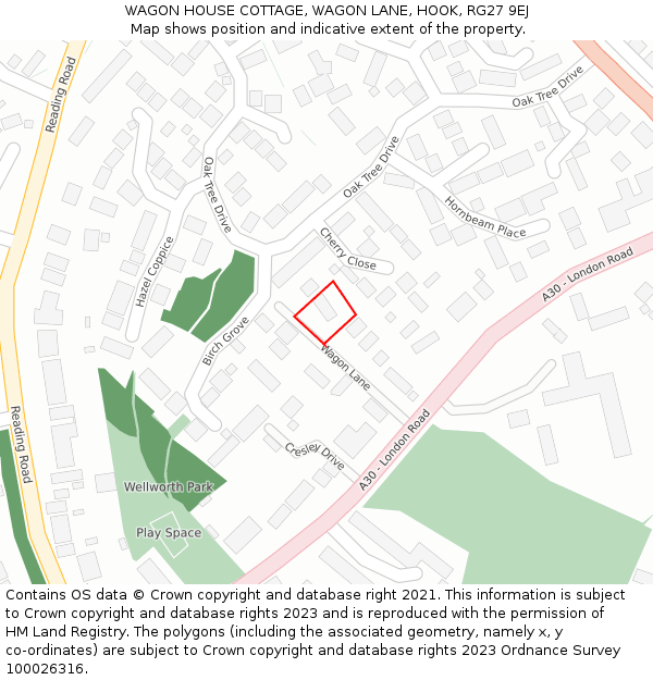 WAGON HOUSE COTTAGE, WAGON LANE, HOOK, RG27 9EJ: Location map and indicative extent of plot