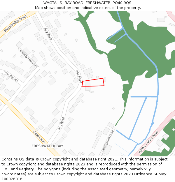 WAGTAILS, BAY ROAD, FRESHWATER, PO40 9QS: Location map and indicative extent of plot