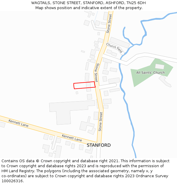 WAGTAILS, STONE STREET, STANFORD, ASHFORD, TN25 6DH: Location map and indicative extent of plot