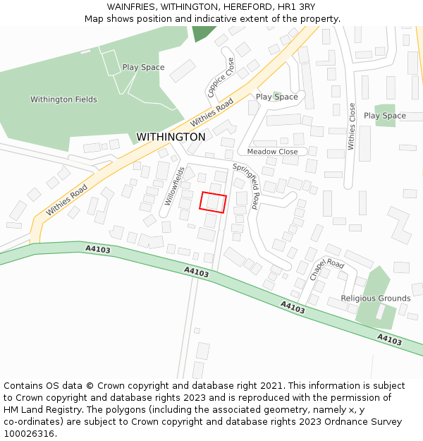 WAINFRIES, WITHINGTON, HEREFORD, HR1 3RY: Location map and indicative extent of plot