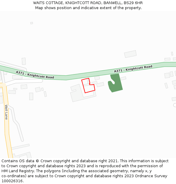 WAITS COTTAGE, KNIGHTCOTT ROAD, BANWELL, BS29 6HR: Location map and indicative extent of plot