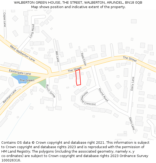 WALBERTON GREEN HOUSE, THE STREET, WALBERTON, ARUNDEL, BN18 0QB: Location map and indicative extent of plot