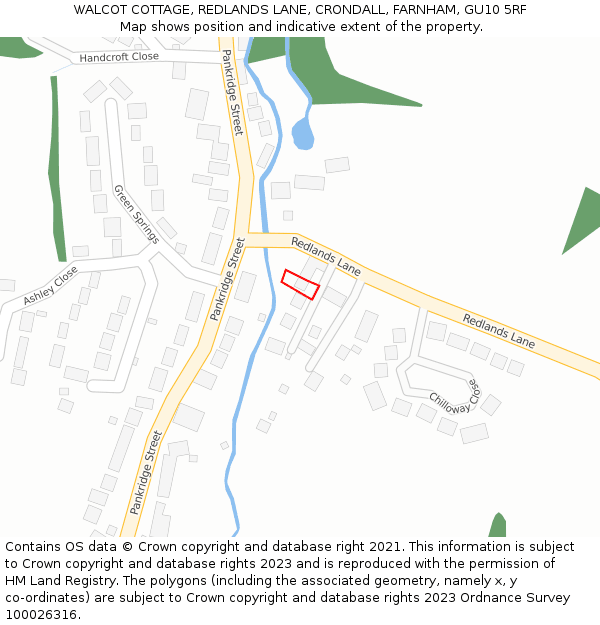 WALCOT COTTAGE, REDLANDS LANE, CRONDALL, FARNHAM, GU10 5RF: Location map and indicative extent of plot