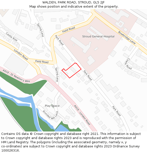 WALDEN, PARK ROAD, STROUD, GL5 2JF: Location map and indicative extent of plot