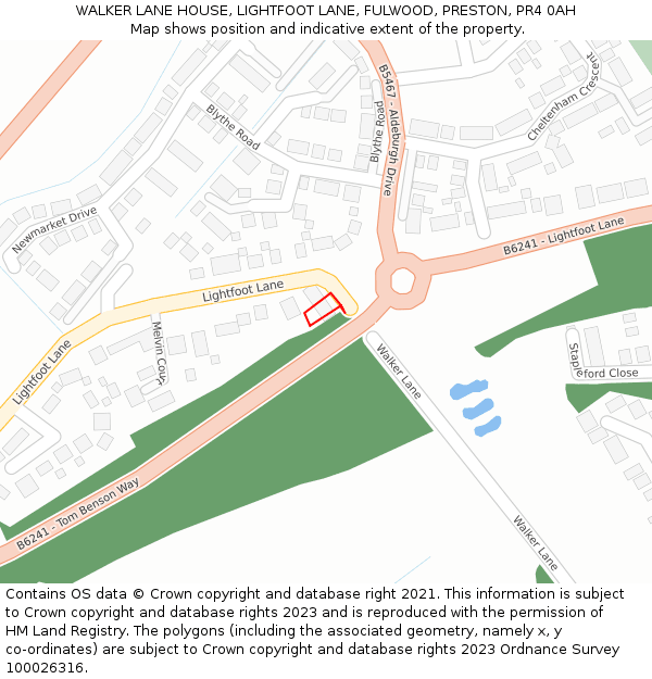 WALKER LANE HOUSE, LIGHTFOOT LANE, FULWOOD, PRESTON, PR4 0AH: Location map and indicative extent of plot