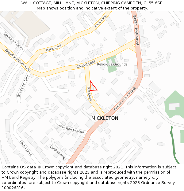 WALL COTTAGE, MILL LANE, MICKLETON, CHIPPING CAMPDEN, GL55 6SE: Location map and indicative extent of plot