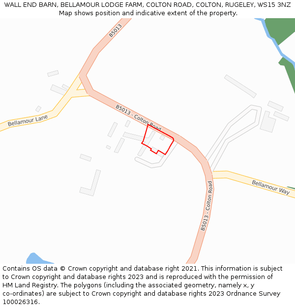 WALL END BARN, BELLAMOUR LODGE FARM, COLTON ROAD, COLTON, RUGELEY, WS15 3NZ: Location map and indicative extent of plot