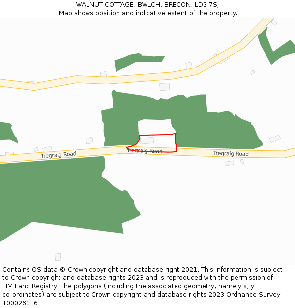 WALNUT COTTAGE, BWLCH, BRECON, LD3 7SJ: Location map and indicative extent of plot