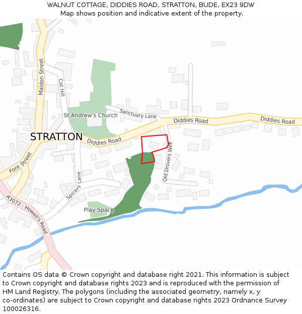 WALNUT COTTAGE, DIDDIES ROAD, STRATTON, BUDE, EX23 9DW: Location map and indicative extent of plot