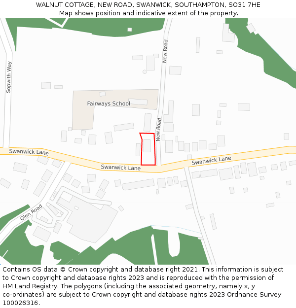 WALNUT COTTAGE, NEW ROAD, SWANWICK, SOUTHAMPTON, SO31 7HE: Location map and indicative extent of plot