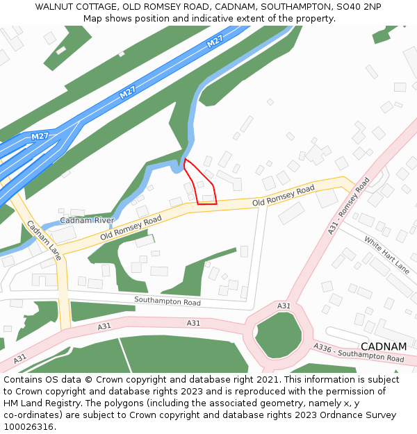 WALNUT COTTAGE, OLD ROMSEY ROAD, CADNAM, SOUTHAMPTON, SO40 2NP: Location map and indicative extent of plot