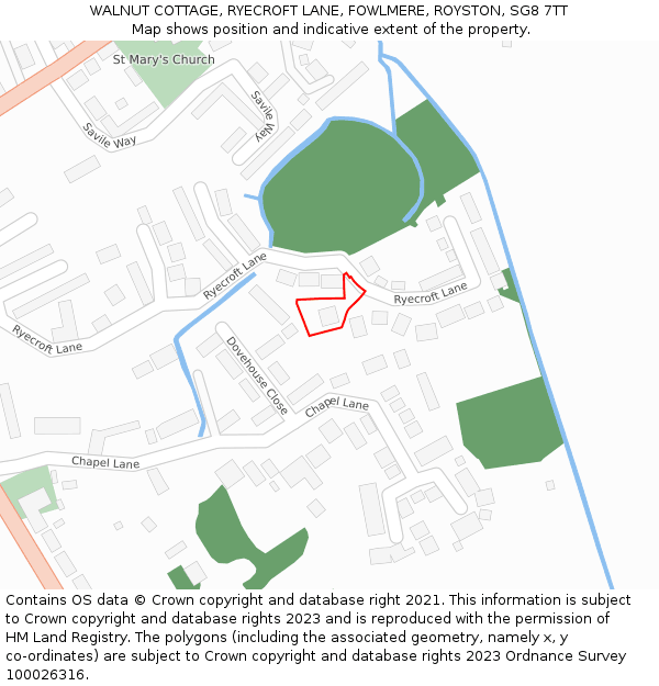 WALNUT COTTAGE, RYECROFT LANE, FOWLMERE, ROYSTON, SG8 7TT: Location map and indicative extent of plot