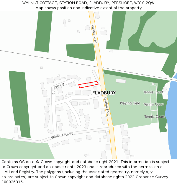 WALNUT COTTAGE, STATION ROAD, FLADBURY, PERSHORE, WR10 2QW: Location map and indicative extent of plot