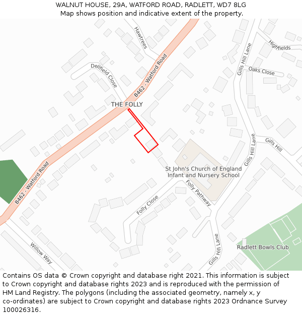 WALNUT HOUSE, 29A, WATFORD ROAD, RADLETT, WD7 8LG: Location map and indicative extent of plot