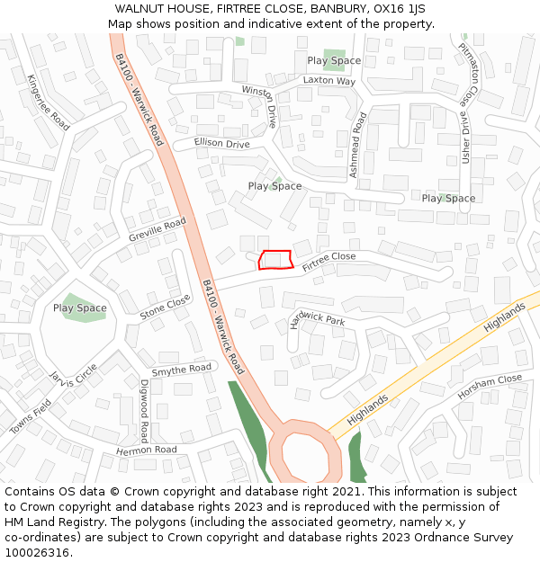 WALNUT HOUSE, FIRTREE CLOSE, BANBURY, OX16 1JS: Location map and indicative extent of plot