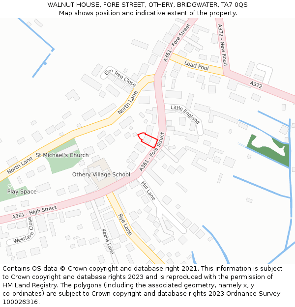 WALNUT HOUSE, FORE STREET, OTHERY, BRIDGWATER, TA7 0QS: Location map and indicative extent of plot