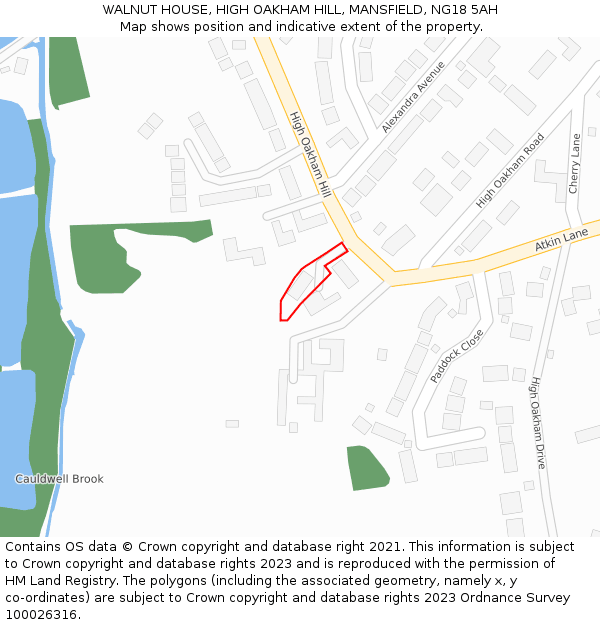 WALNUT HOUSE, HIGH OAKHAM HILL, MANSFIELD, NG18 5AH: Location map and indicative extent of plot