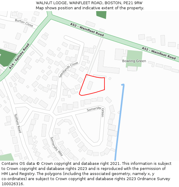 WALNUT LODGE, WAINFLEET ROAD, BOSTON, PE21 9RW: Location map and indicative extent of plot