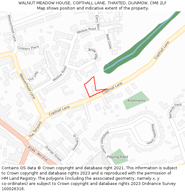 WALNUT MEADOW HOUSE, COPTHALL LANE, THAXTED, DUNMOW, CM6 2LF: Location map and indicative extent of plot