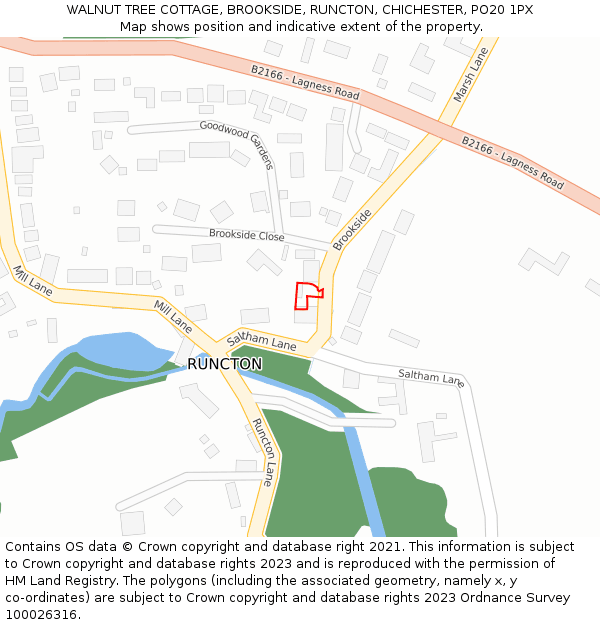 WALNUT TREE COTTAGE, BROOKSIDE, RUNCTON, CHICHESTER, PO20 1PX: Location map and indicative extent of plot