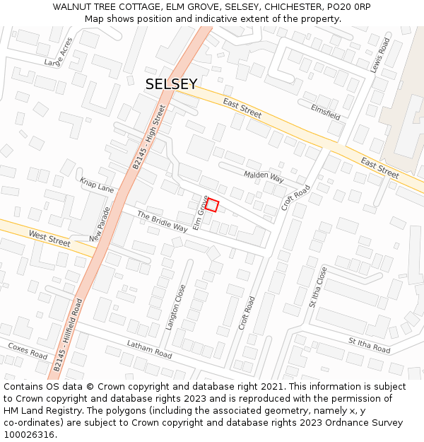 WALNUT TREE COTTAGE, ELM GROVE, SELSEY, CHICHESTER, PO20 0RP: Location map and indicative extent of plot