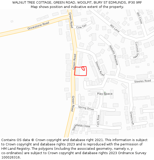 WALNUT TREE COTTAGE, GREEN ROAD, WOOLPIT, BURY ST EDMUNDS, IP30 9RF: Location map and indicative extent of plot