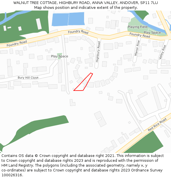 WALNUT TREE COTTAGE, HIGHBURY ROAD, ANNA VALLEY, ANDOVER, SP11 7LU: Location map and indicative extent of plot