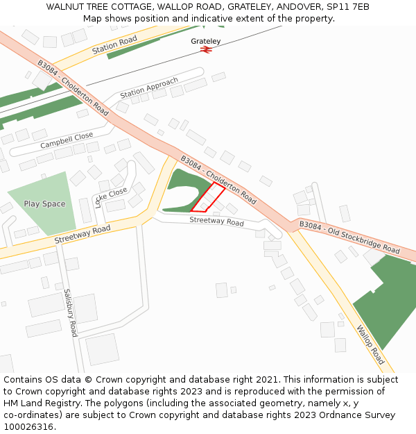 WALNUT TREE COTTAGE, WALLOP ROAD, GRATELEY, ANDOVER, SP11 7EB: Location map and indicative extent of plot