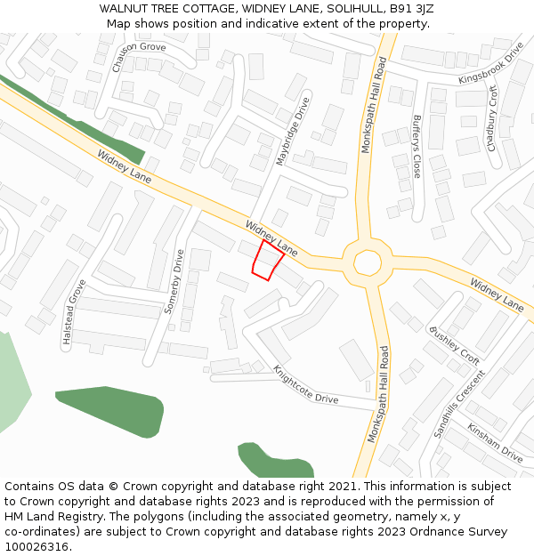 WALNUT TREE COTTAGE, WIDNEY LANE, SOLIHULL, B91 3JZ: Location map and indicative extent of plot