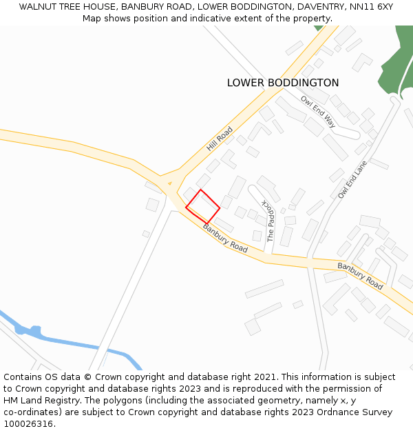 WALNUT TREE HOUSE, BANBURY ROAD, LOWER BODDINGTON, DAVENTRY, NN11 6XY: Location map and indicative extent of plot