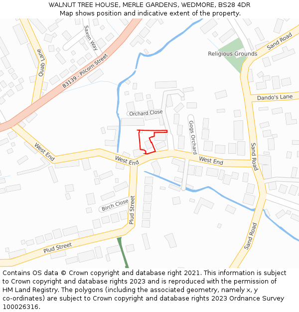 WALNUT TREE HOUSE, MERLE GARDENS, WEDMORE, BS28 4DR: Location map and indicative extent of plot