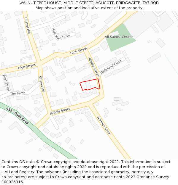 WALNUT TREE HOUSE, MIDDLE STREET, ASHCOTT, BRIDGWATER, TA7 9QB: Location map and indicative extent of plot