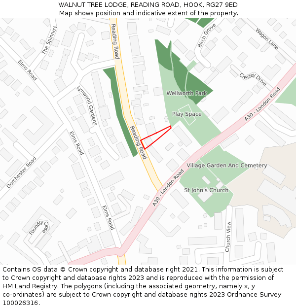 WALNUT TREE LODGE, READING ROAD, HOOK, RG27 9ED: Location map and indicative extent of plot