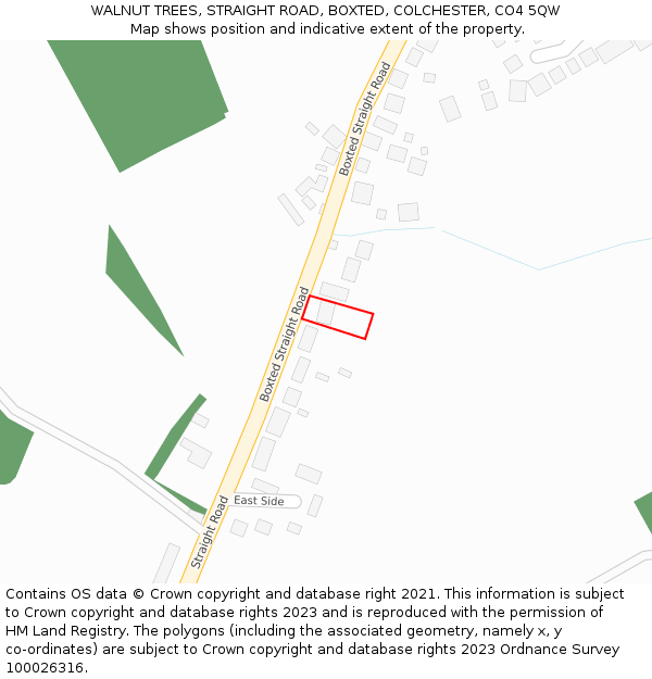 WALNUT TREES, STRAIGHT ROAD, BOXTED, COLCHESTER, CO4 5QW: Location map and indicative extent of plot