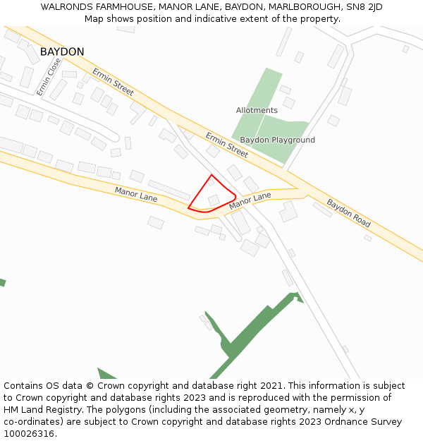 WALRONDS FARMHOUSE, MANOR LANE, BAYDON, MARLBOROUGH, SN8 2JD: Location map and indicative extent of plot