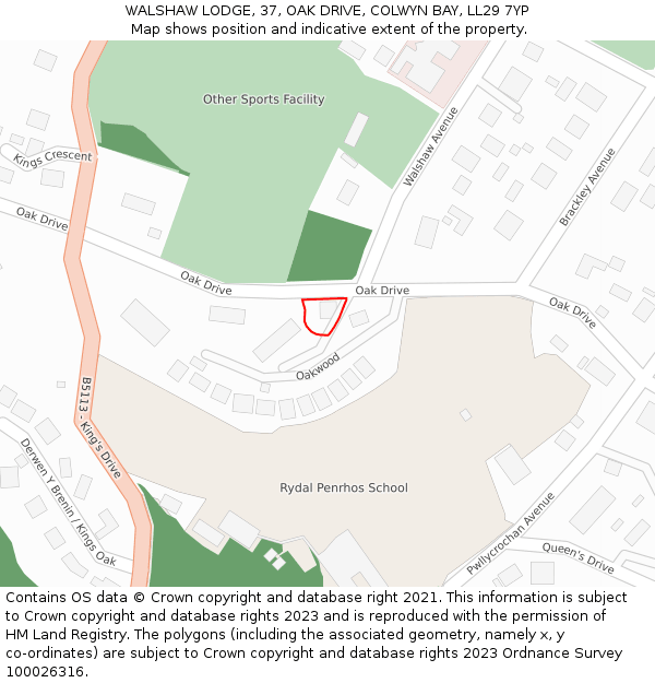 WALSHAW LODGE, 37, OAK DRIVE, COLWYN BAY, LL29 7YP: Location map and indicative extent of plot